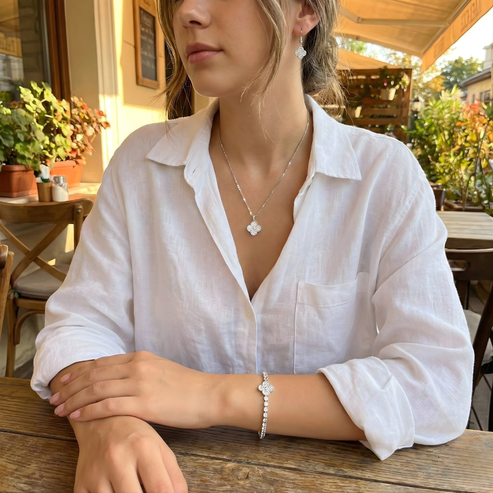 Conjunto Mujer Micro Zircón Plata 925 | Aros, Collar, Pulsera